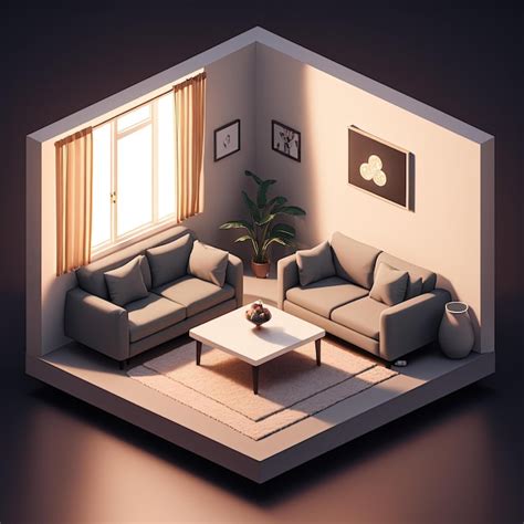 Premium Photo Tiny Cute Isometric Livingroom With Soft Smooth