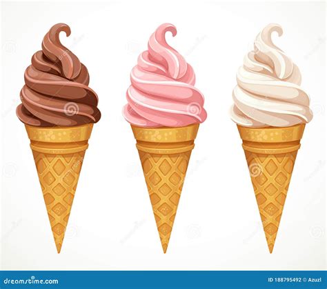 Soft Ice Cream Different Tastes In Cone Design Elements For Summer