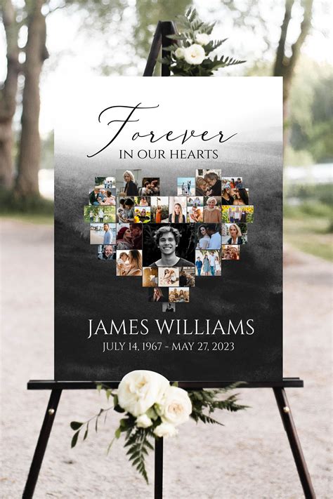 Celebration Of Life Multiple Photos Black Watercolor Funeral Welcome Sign Black Funeral Photo