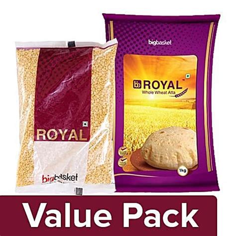 Buy Bb Royal Whole Wheat Atta 1 Kg Moong Dal 500 Gm Pouch Combo 2