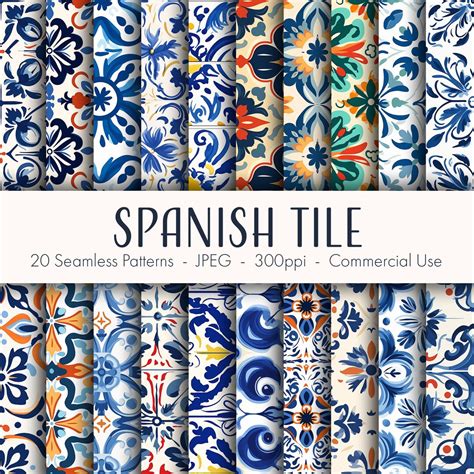 Spanish Tile Seamless Patterns, Printable Digital Paper, Instant ...