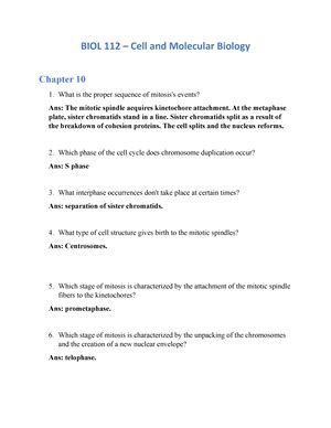 BIOL 112 Chapter 1 Assignment BIOL 112 Cell And Molecular Biology