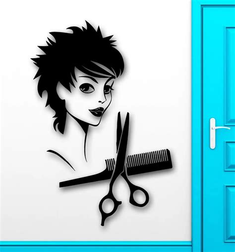 Wall Sticker Vinyl Decal Beautiful Sexy Girl Barber Scissors Hair Salon