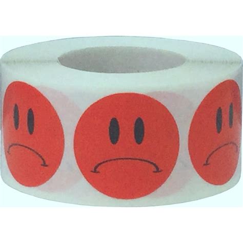 Red Sad Frowny Face Stickers 1 Round InStockLabels