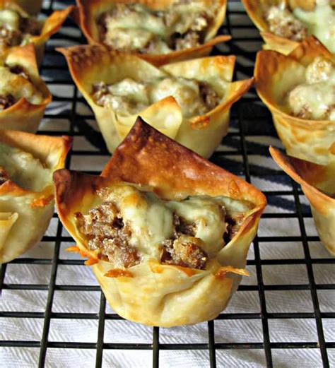 Sausage Wonton Cups Recipe Baked Crispy Cheesy Sausage Filled Wonton