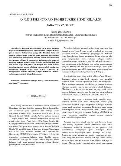 Analisis Perencanaan Proses Suksesi Bisnis Keluarga Pada Pt Xyz Group