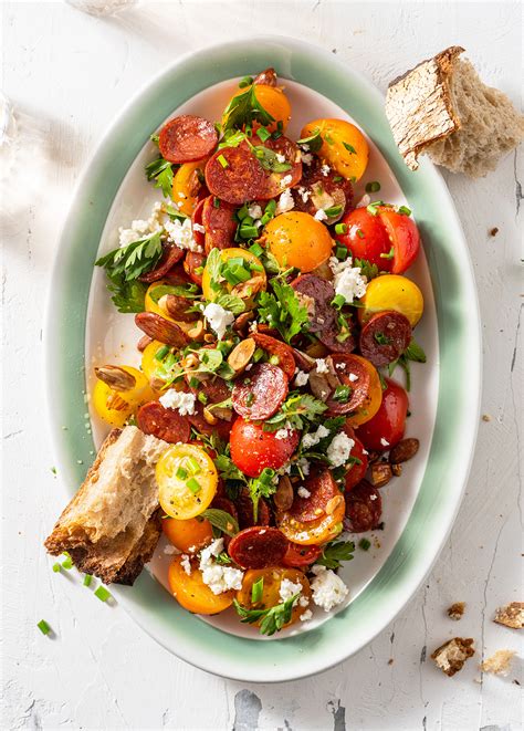 Spanish Tomato Salad with Chorizo and Almonds - Food Nouveau