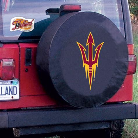 Arizona State Tire Cover With Sun Devils Pitchfork Logo On Black Size