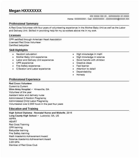 Red Cross Ceritified Babysitter Resume Example