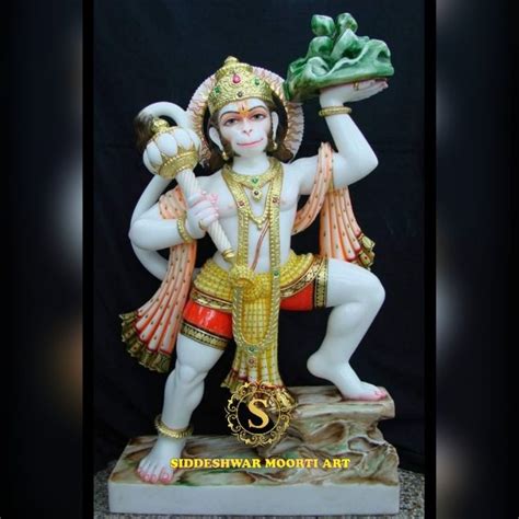 Golden Gold Plated Multicolor Lord Hanuman Marble Statue For Worship