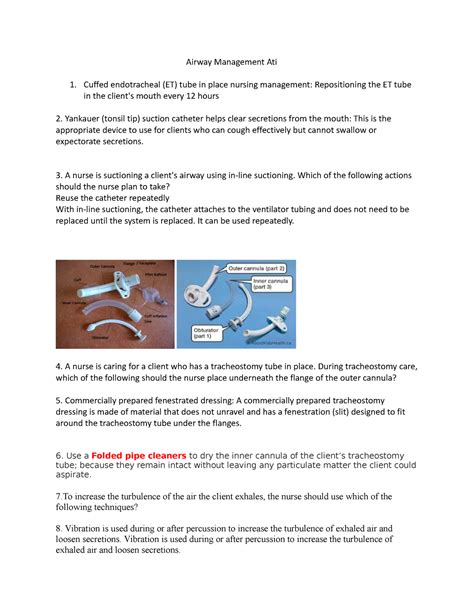 Airway Management Ati Note Airway Management Ati Cuffed Endotracheal