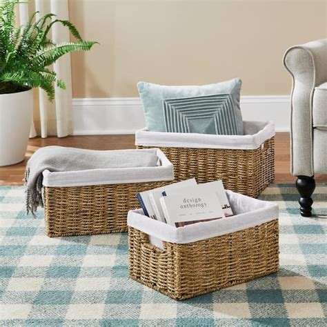 StyleWell Rectangular Seagrass Lined Storage Baskets Set Of 3