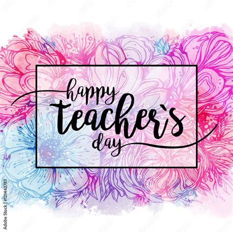 Happy Teachers Day Handdrawn Typography Poster With Pink Blue