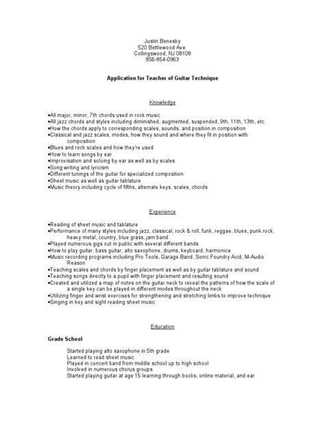 Guitar Teacher Resume Guitars Chord Music