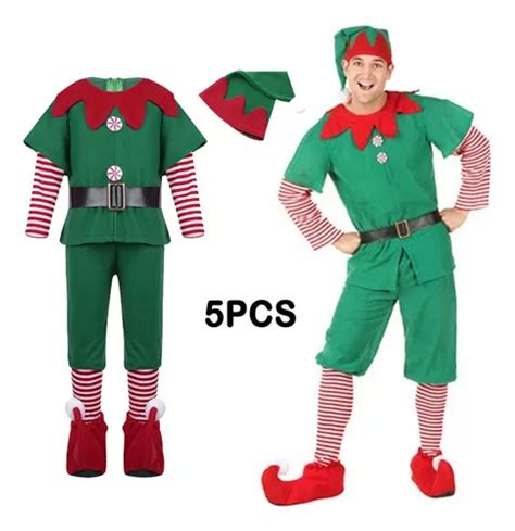 Conjunto De Disfraces De Duende Navideño For Adultos Y Niños Cuotas