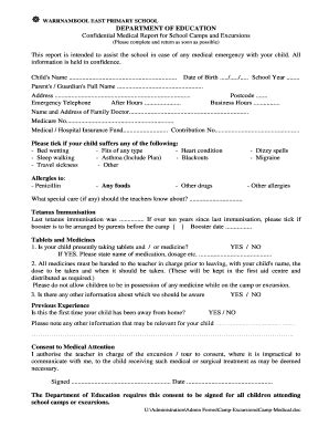 Fillable Online Weps Global2 Vic Edu MEDICAL FORM FOR CAMPS STUDENT