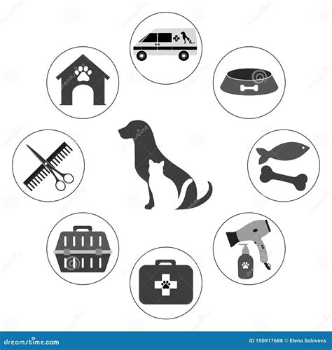 Illustration Of Veterinary Icons For Pet Service And Care In Circle