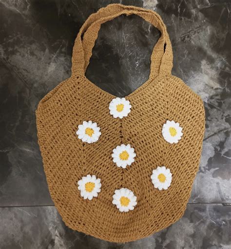 Crochet Daisy Tote Bag, Crochet Patchwork Bag, Crochet Tote - Inspire ...