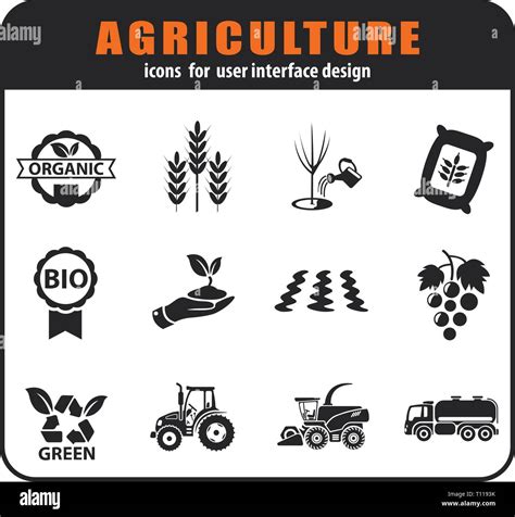 Vector Agricultural Icons Set For User Interface Design Stock Vector