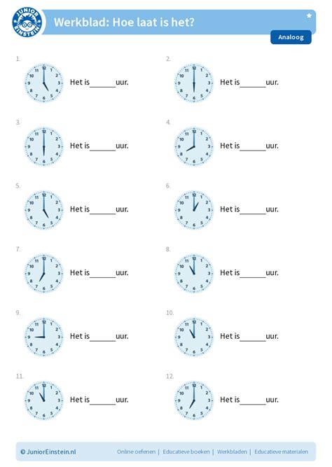 Werkblad Hoe Laat Is Het