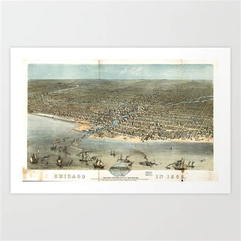 Vintage Pictorial Map of Chicago (1868) Art Print by BravuraMedia ...