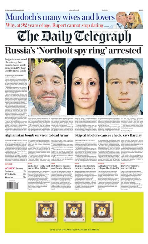 Daily Telegraph Front Page 16th Of August 2023 Tomorrows Papers Today