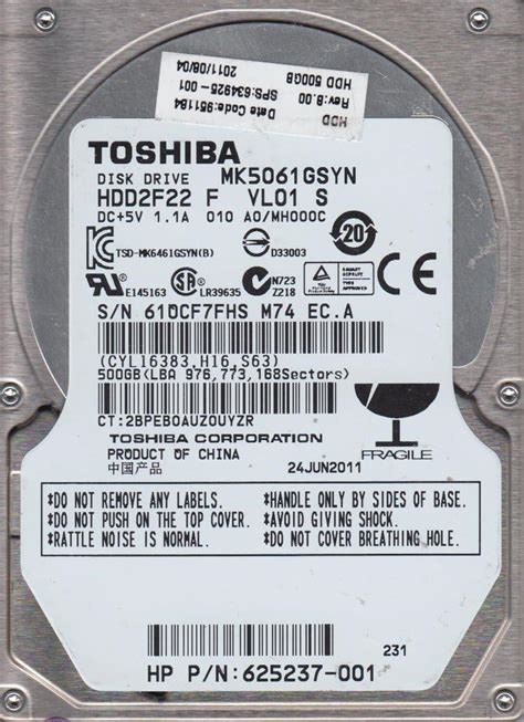 Toshiba MK5061GSYN 500GB SATA 3GB S 7200rpm 2 5 Inch Internal Hard