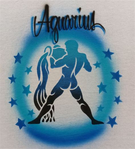 Airbrushed T Shirt Aquarius Zodiac Design Airbrushed Aquarius Sign Astrology Horoscope Symbol