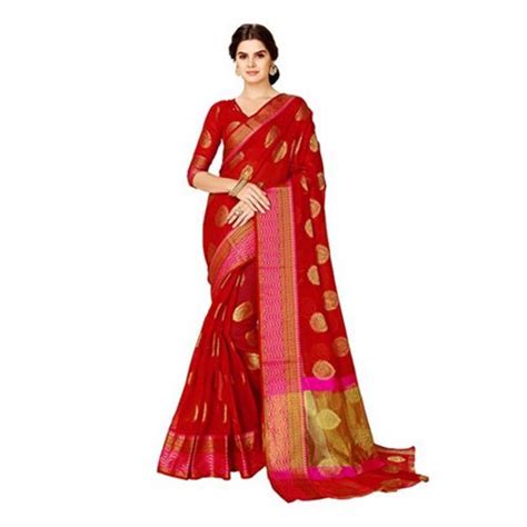 Glory Sarees Printed Red Ladies Maheshwari Silk Saree 5 5 M Separate