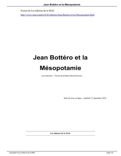 Jean Bott Ro Et La M Sopotamie