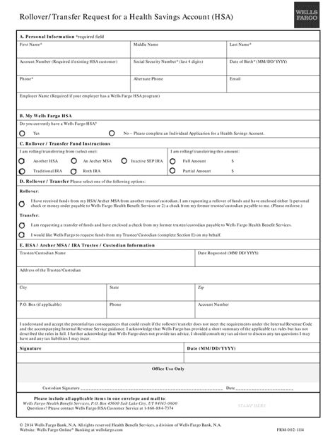 Rollovertransfer Request For A Health Savings Account Hsa Form Fill