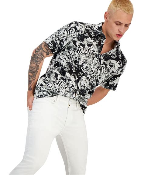 I N C International Concepts Regular Fit Floral Print Button Down Camp