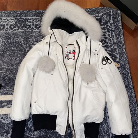 100 Authentic Moose Knuckle Bomber Jacket White Fur Depop