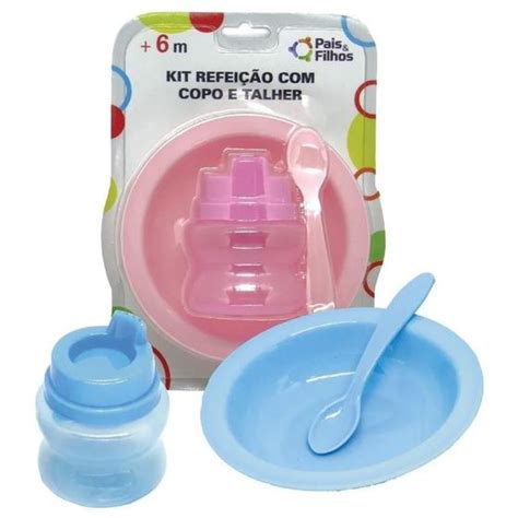 Kit Refeição Bebê Prato Copo Talher Introdução Alimentar PAIS E