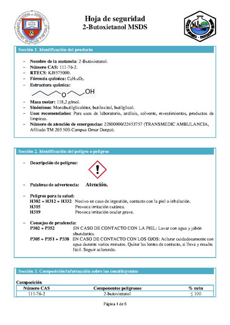 2-Butoxietanol (EQ1) - MSDS 2-Butoxietanol - Hoja de seguridad 2 ...