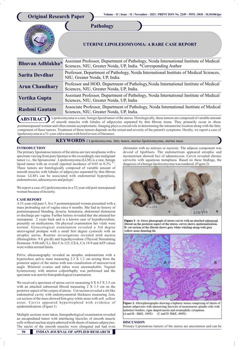 PDF UTERINE LIPOLEIOMYOMA A RARE CASE REPORT