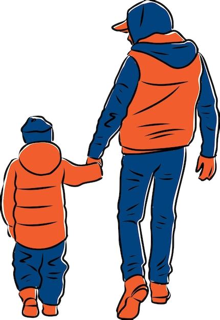 Dibujo Vectorial De Padre Con Su Hijo Caminando Por La Calle Vector