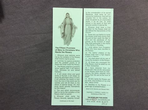 Fifteen Promises Of Mary For Rosary Bookmark Format Cardboard Prayer C Veritas Catholic Books