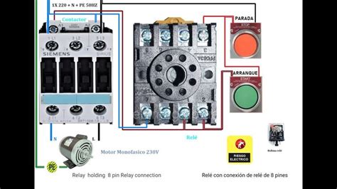 relé con conexión relé 8 pines motor Diagrama de instalacion