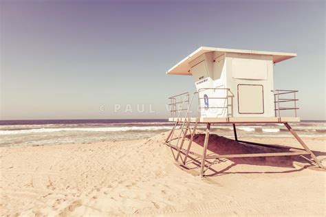 Art Print Stock Photo Huntington Beach Lifeguard Tower Retro