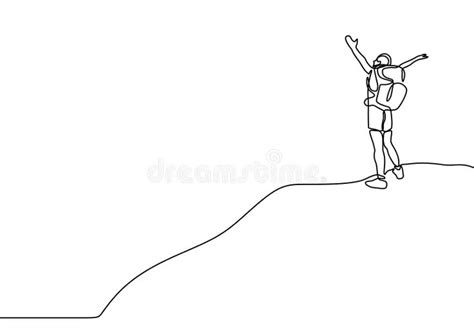 Continuous Line Drawing Of Winner Man On Mountain Peak Climber On