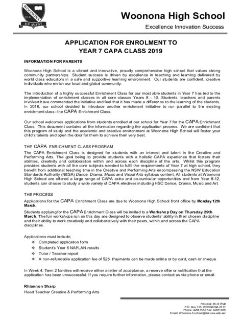 Fillable Online Application For Enrolment To Year Capa Class Fax