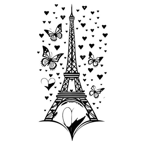 La Torre Eiffel con el corazón de amor de la mariposa Ilustración de