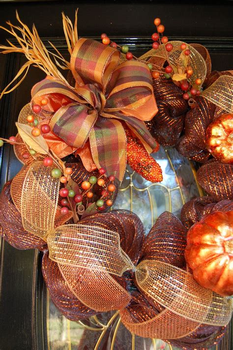 Mesh Wreaths Autumn Fall Mesh Wreath With Glitter Corn By