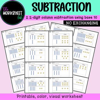 Subtraction Two Digit Column Subtraction Using Base Ten No Exchanging