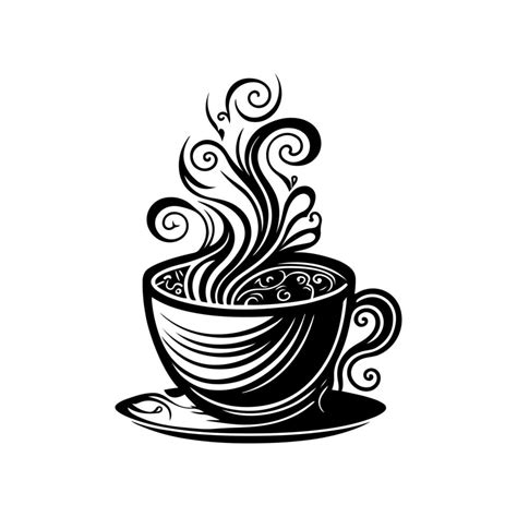 Ornamental design of coffee cup with steam. Vector illustration for ...