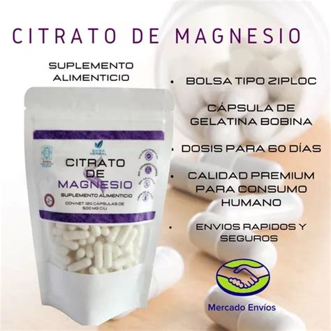 Citrato De Magnesio 2 Bolsas Con 120 Cápsulas De 500 Mg C u en venta