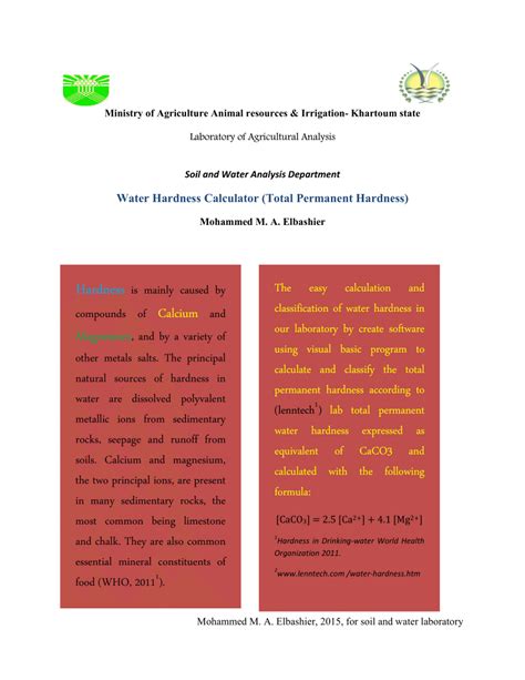 (PDF) Water Hardness Calculator (Total Permanent Hardness)