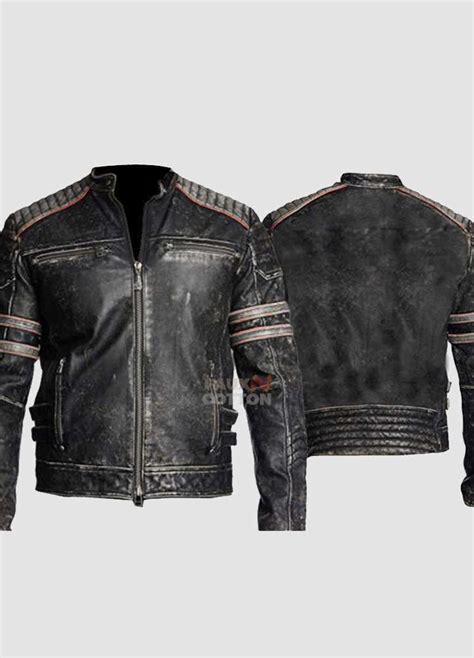 Mens Club Black Biker Real Leather Jacket Vintage Slim Fit Retro