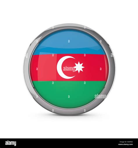 Azerbaijan National Flag In A Glossy Circle Shape With Chrome Frame D